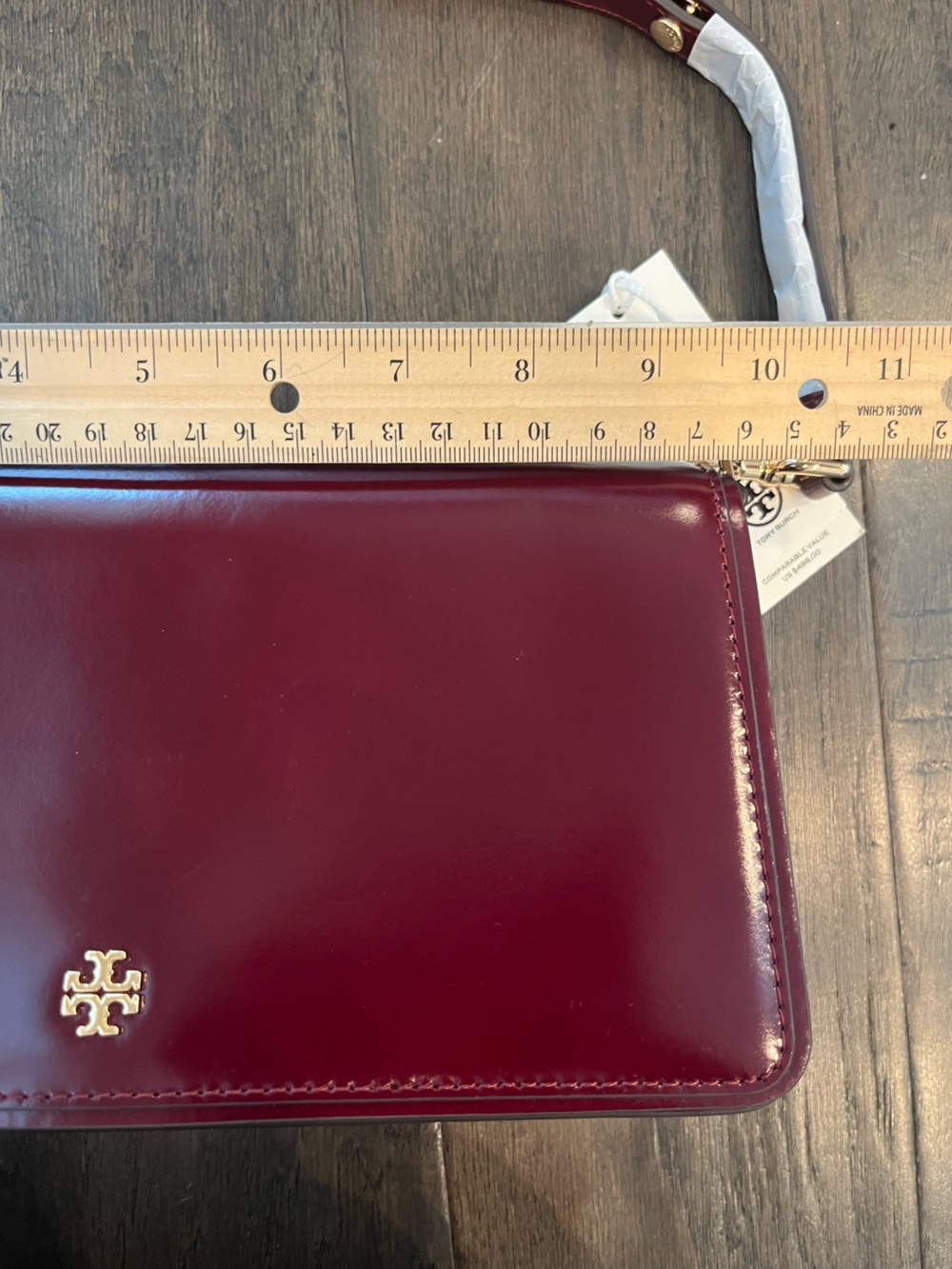 NWT Tory Burch Emerson Patent Convertible Leather Crossbody | Royal Burgundy - Picture 11 of 14